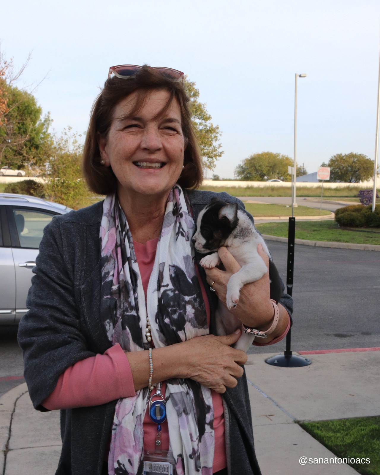 happy senior woman holding a puppy