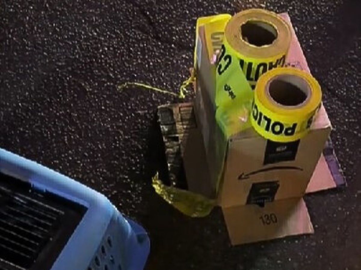 police tape on a box